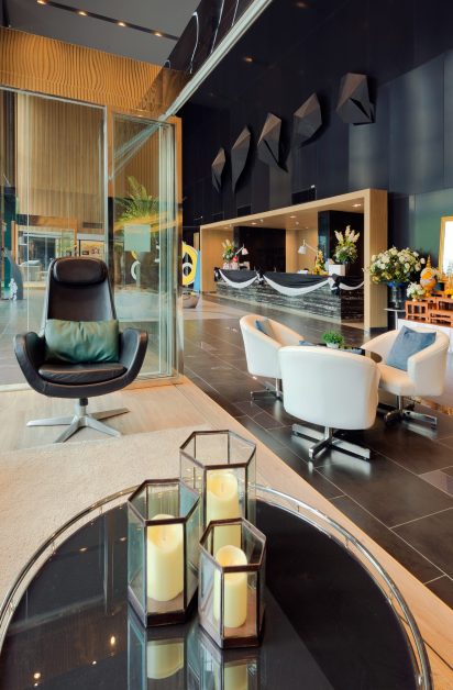 Luxury private lobby in a hotel, Entrance and reception Luxury private lobby in a hotel, Entrance and reception